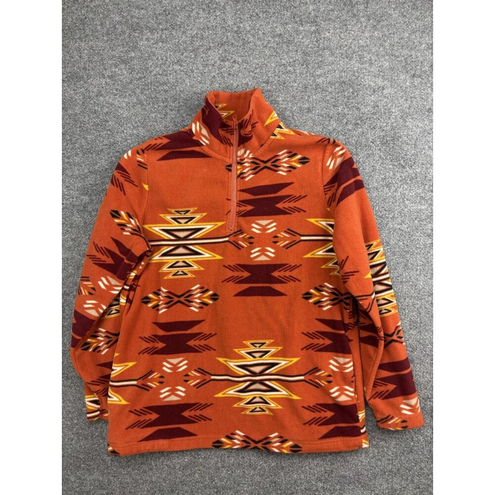 Cotton & Rye Outfitters Pullover Womens Small Orange Aztec Fleece Quarter Zip